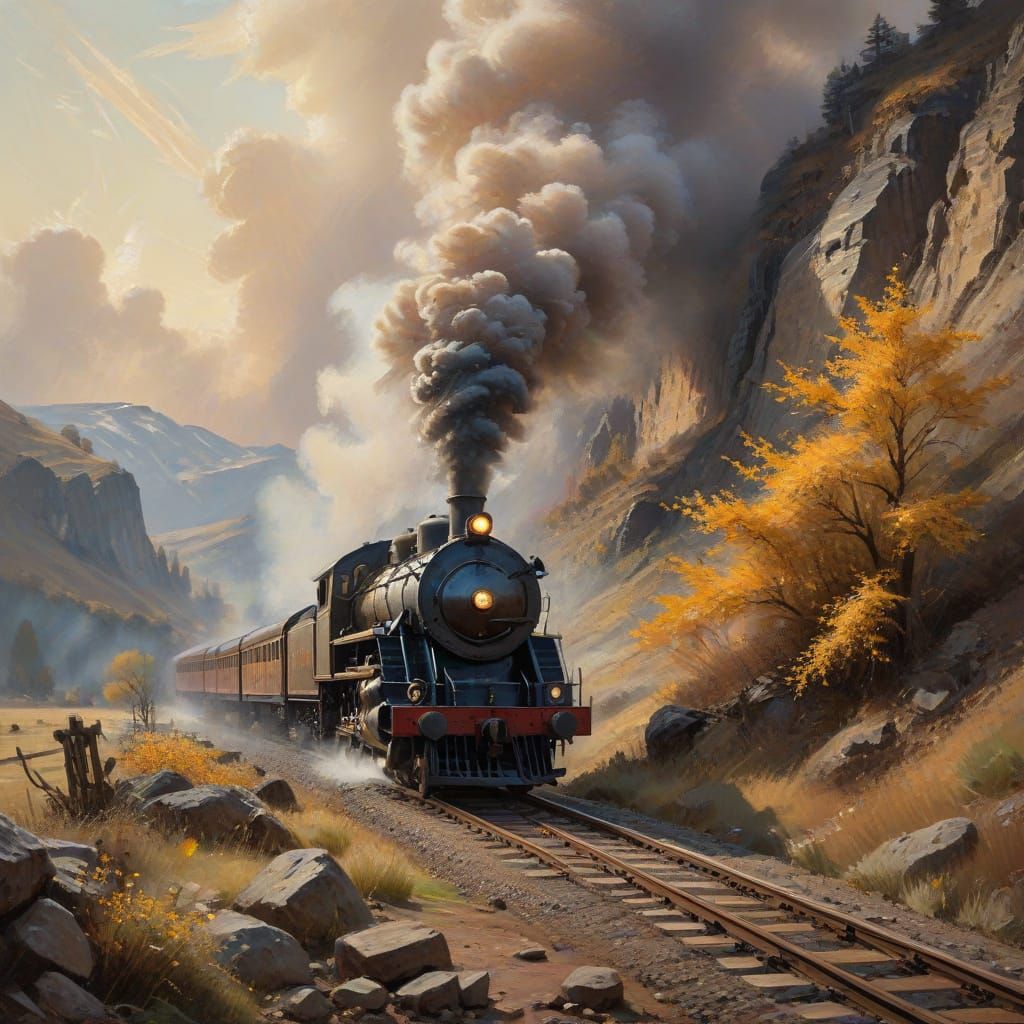 Impressionist Masterpiece of a Vintage Steam Train in Majest...