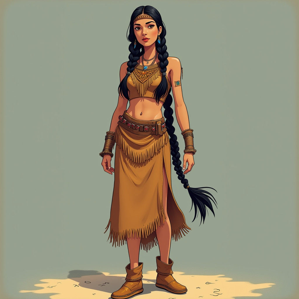 Native American Female in Traditional 90s Anime-Inspired Art...