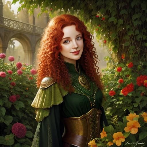 Redhead Woman with Green Eyes in Cell Shading Style