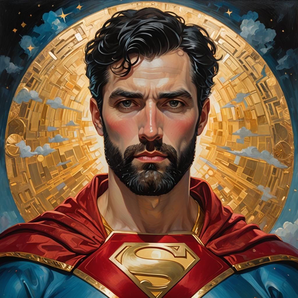 Superman with Halo in Gustav Klimt Style