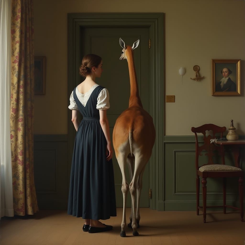 Woman and Okapi Interior in 19th Century Style