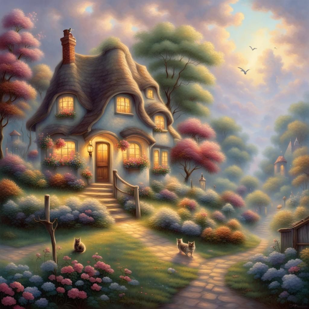 Mushroom Village Landscape in Ethereal Fantasy Style