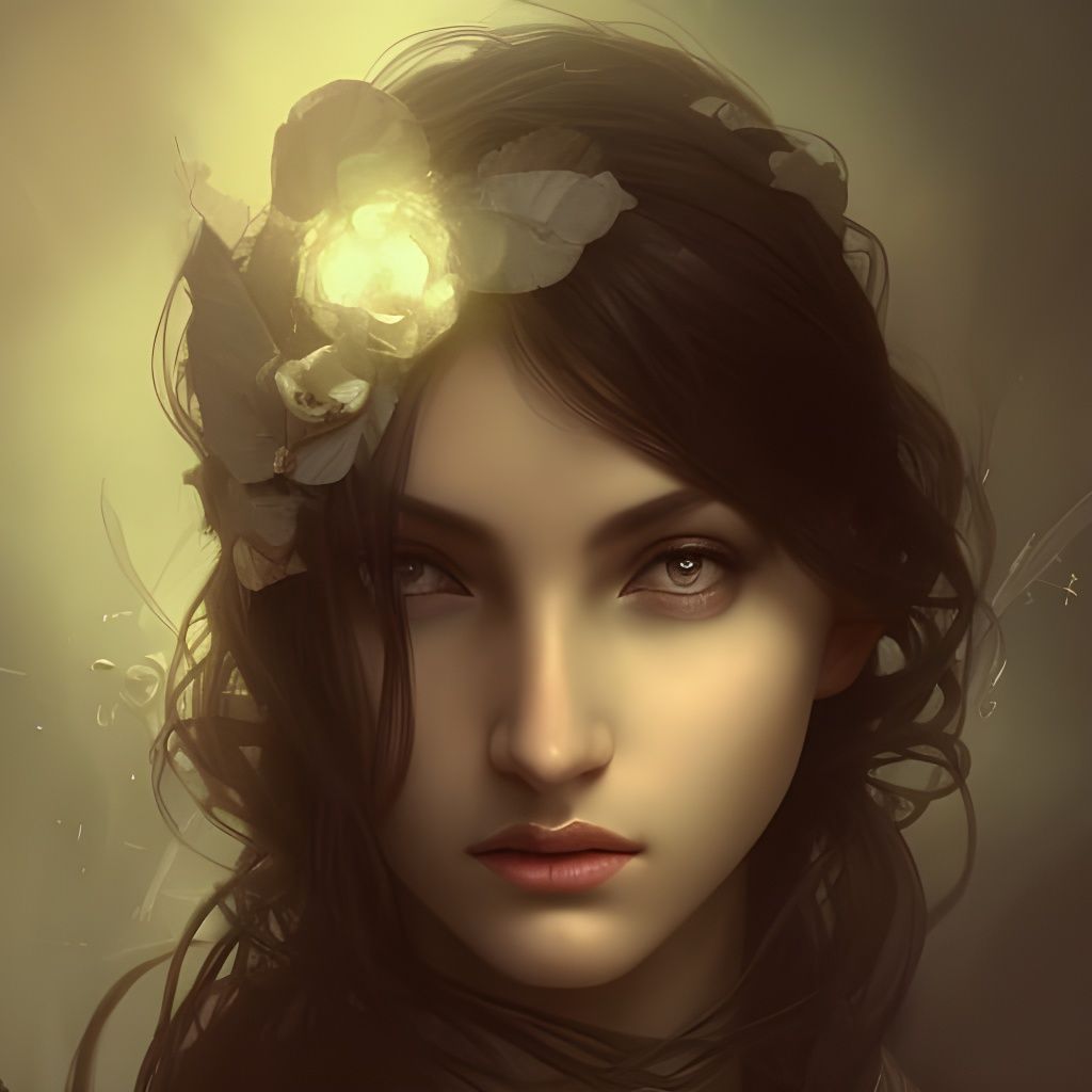 Beautiful Female Necromancer Portrait in Art Nouveau Style