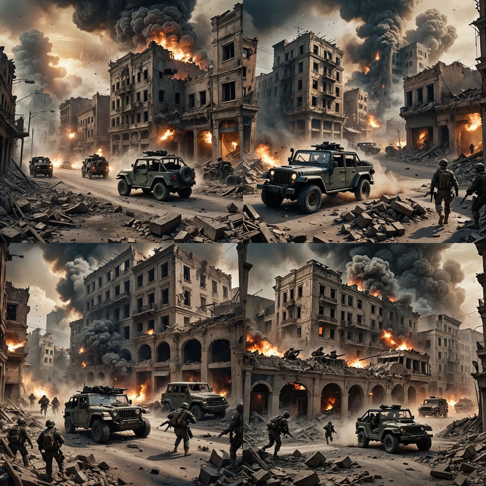 Tense Urban Combat Scene in Devastated City