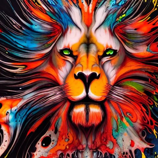 Terrifying Ghost Lion in Liquid Watercolor Style