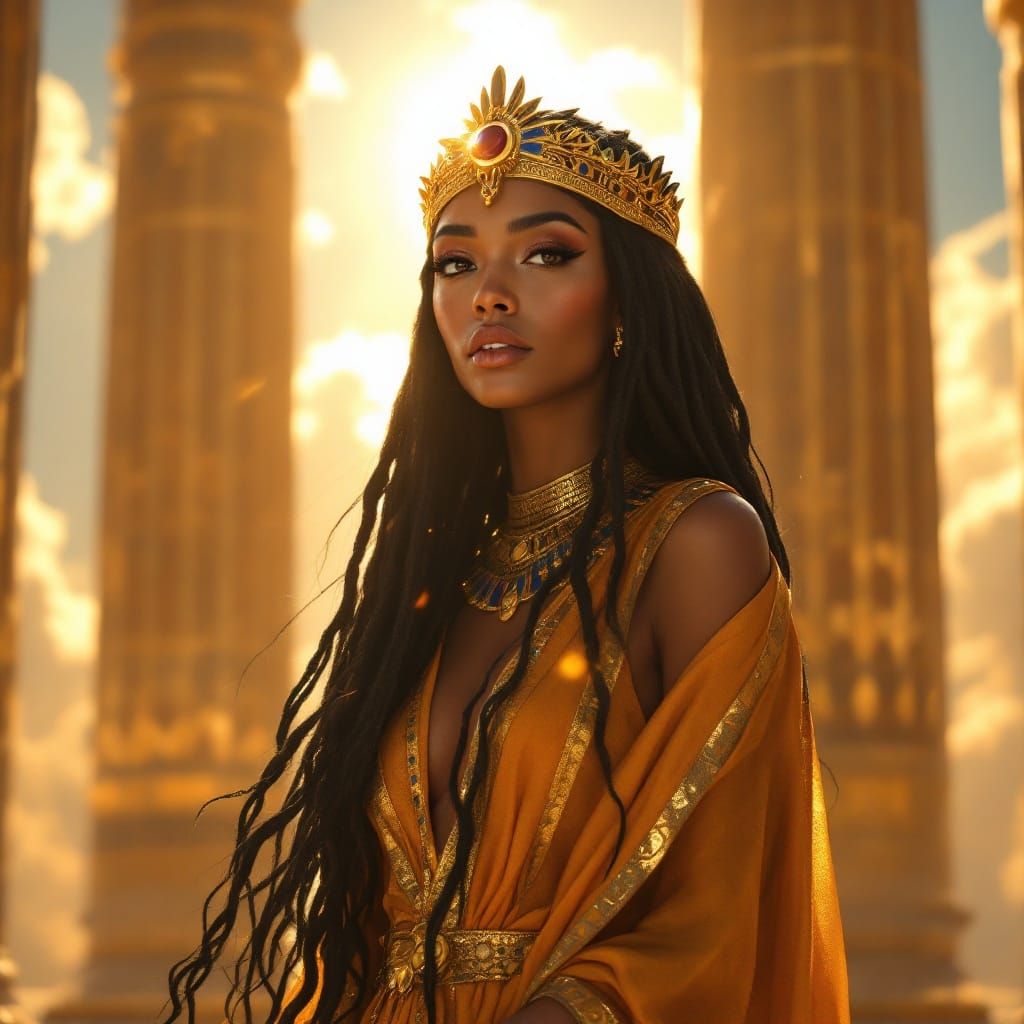 Egyptian Goddess Raet in Majestic Temple Setting