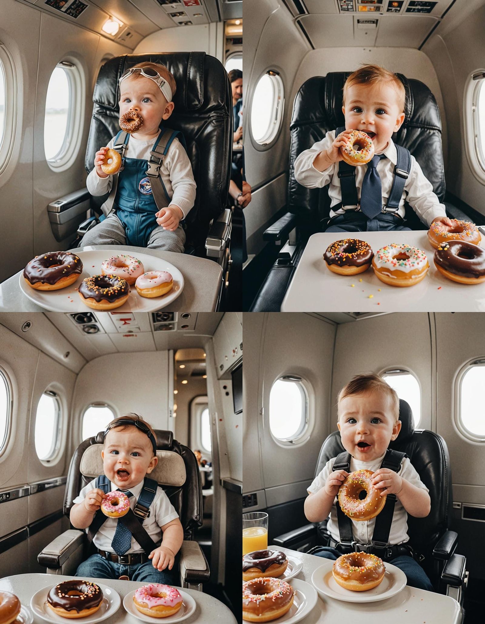 Baby Flying Airplane While Eating Donut