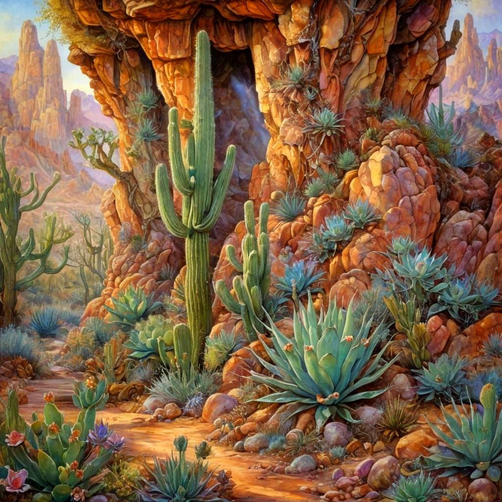 Sonoran Desert Fantasy in Expressive Watercolor