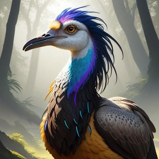 Ostrich in Mystical Forest: Fantasy Concept Art