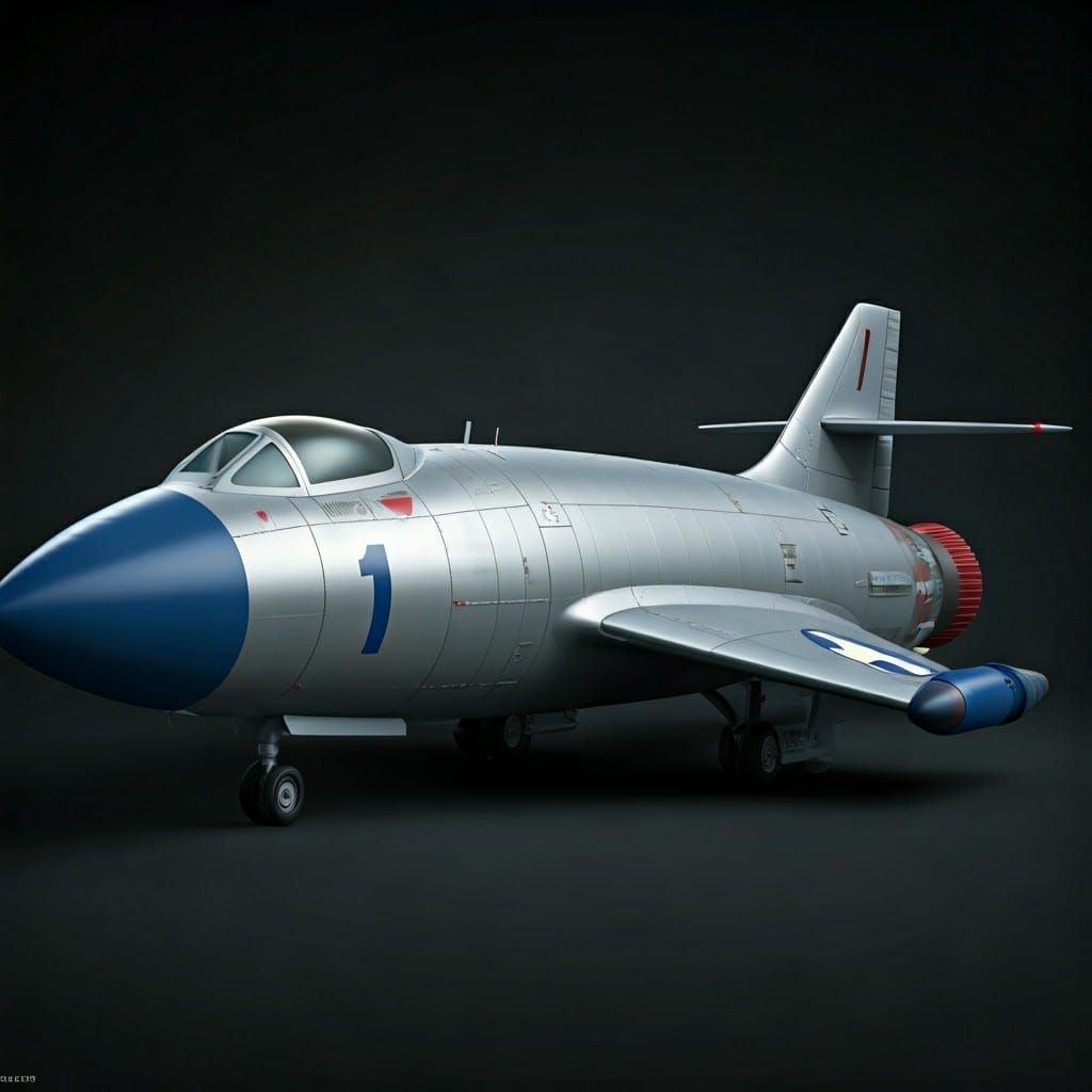 The classic Thunderbird 1 silver and blue rocket-shaped jet ...