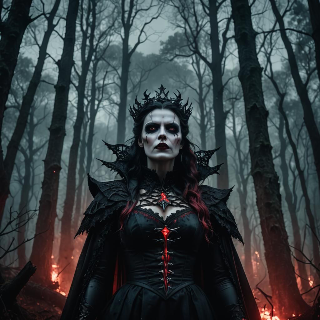 Dark Queen in Starry Forest: Fantasy Realism