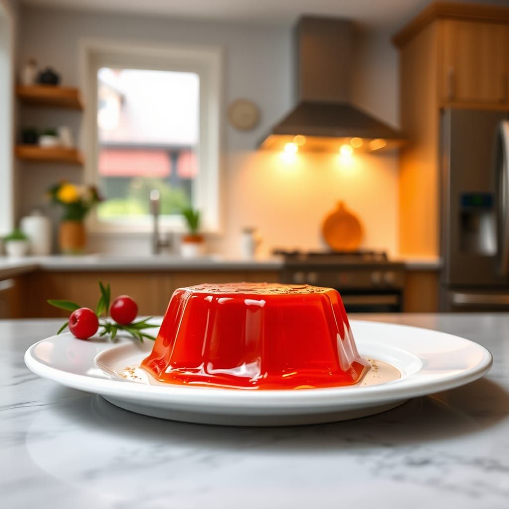 Jelly Dessert in Modern Kitchen with Cozy Lights