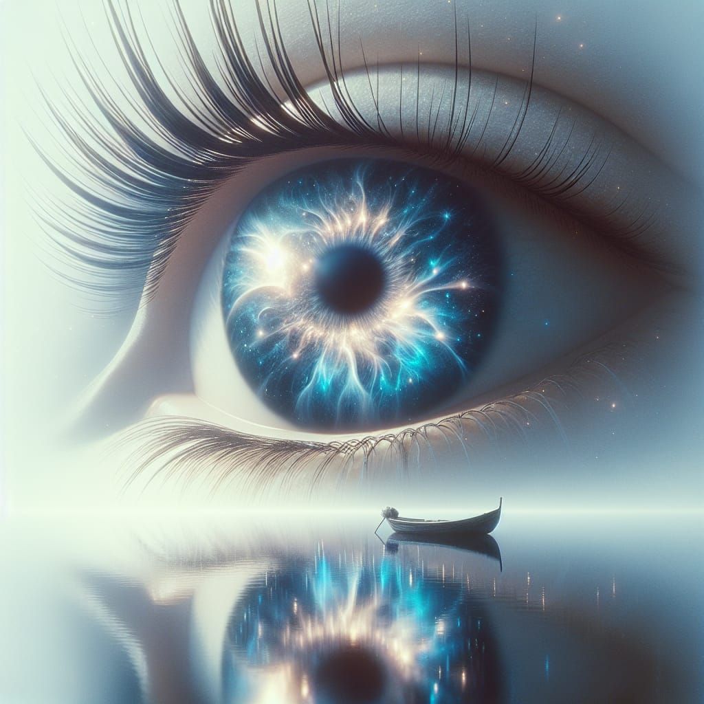 Cosmic Eye Reflected in Water: Surreal Digital Art
