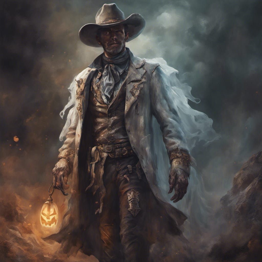 Halloween Cowboy Ghost in Detailed Oil Painting