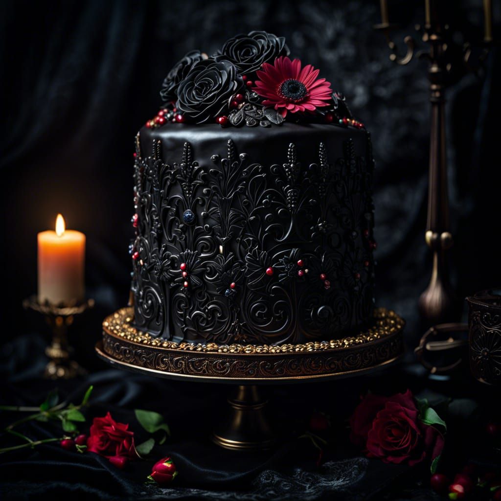 Intricate Gothic Cake with Moody Dark Atmosphere