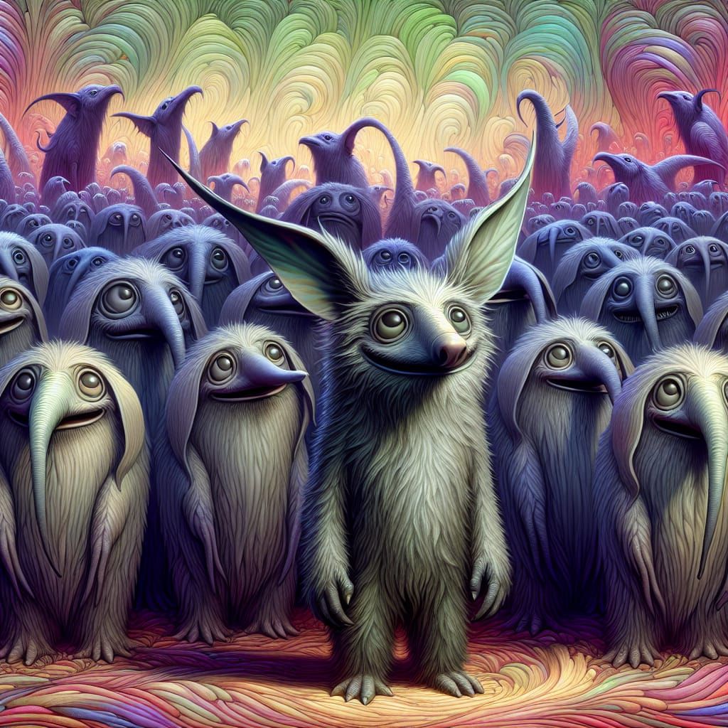 Joyful Purple Creature in Art Nouveau Style