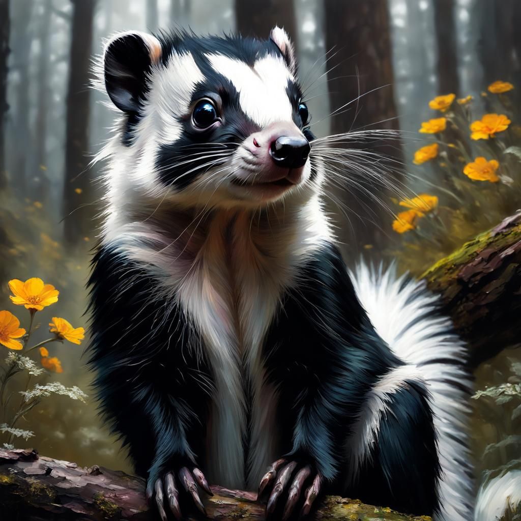 Cute Skunk Portrait in Detailed Matte Painting