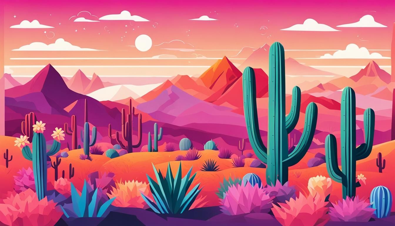Vibrant Desert Landscape in Flat Vector Style