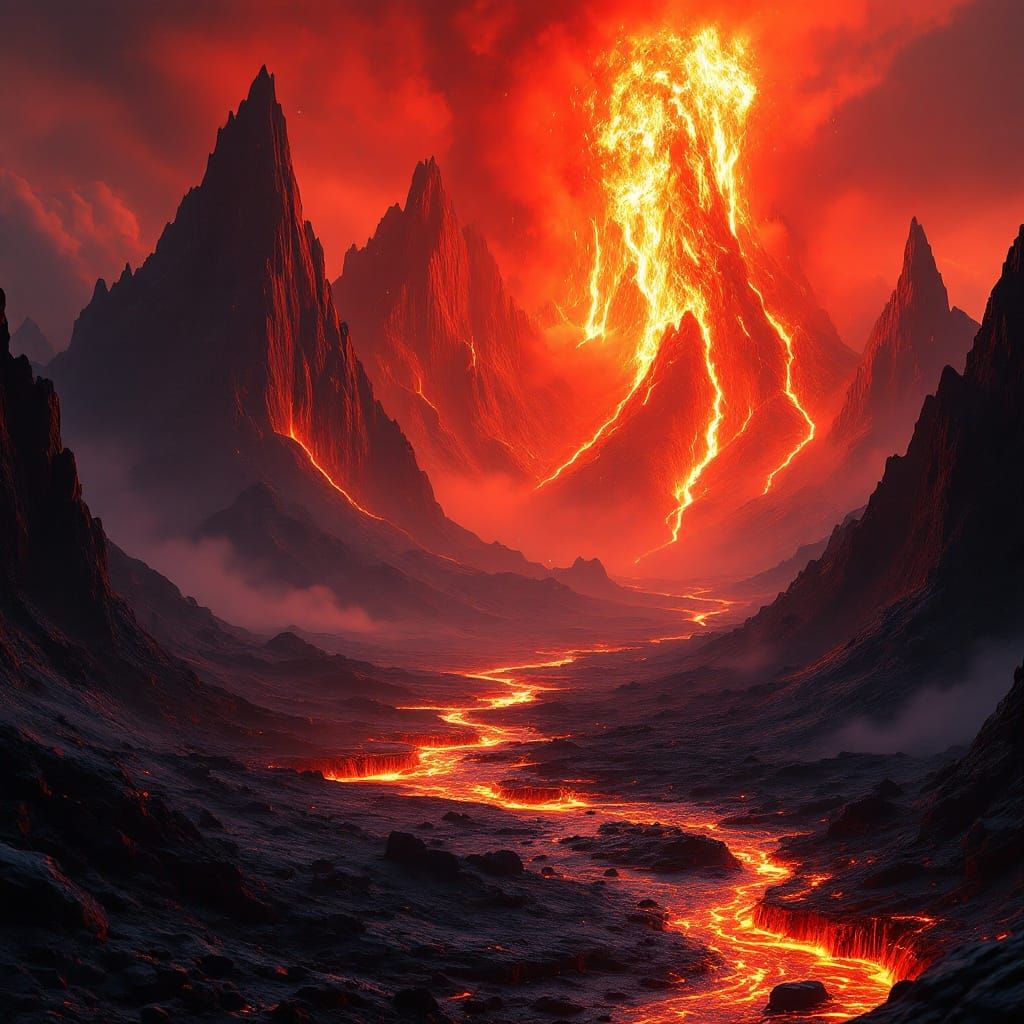 Fiery Lava Erupts on Mars, Illuminating Crimson Sky