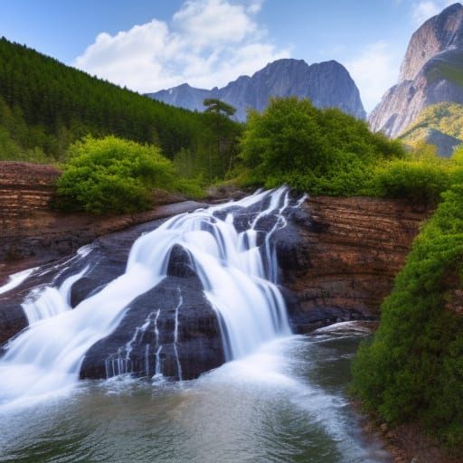 Waterfall and mountains