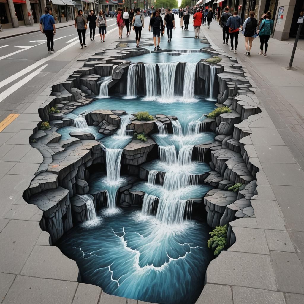 Stunning 3D Chalk Waterfall Illusion