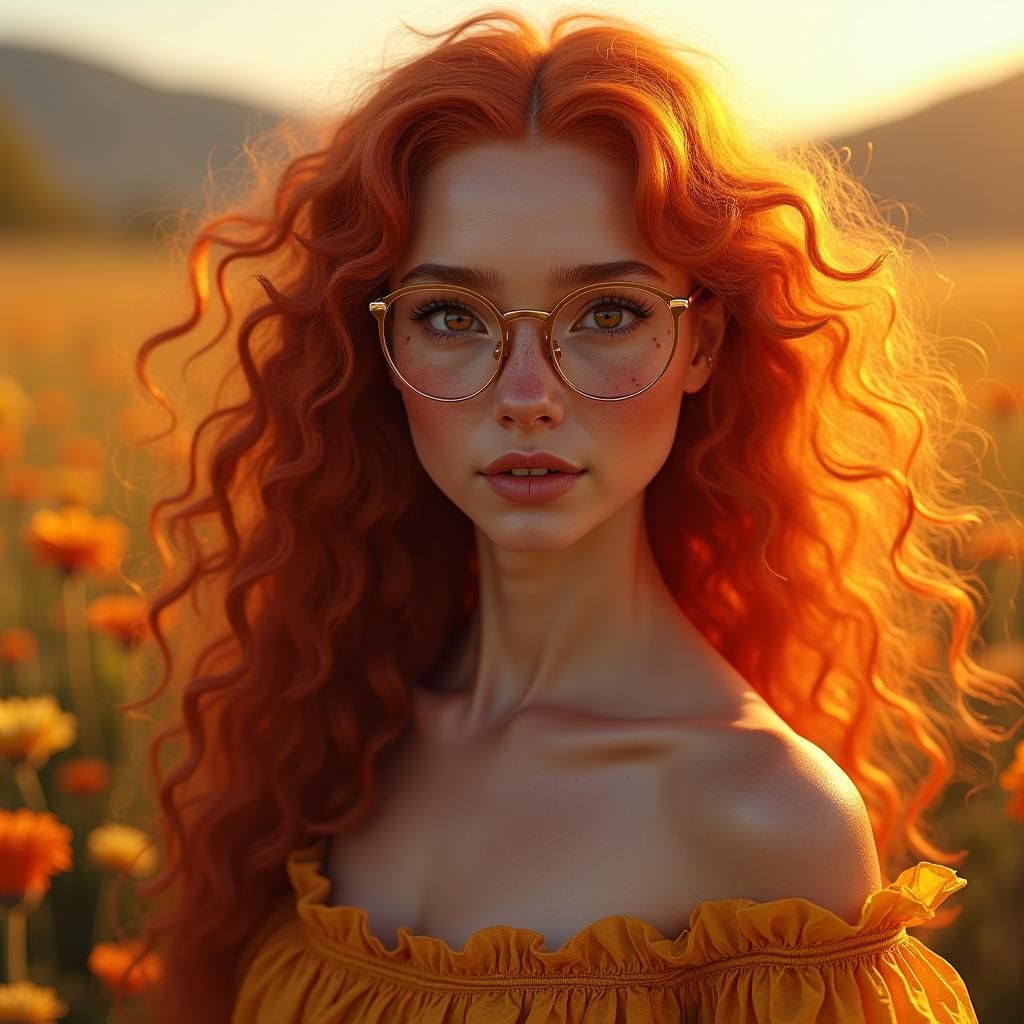 Red-Haired Woman in Wildflower Field: Fantasy Concept Art