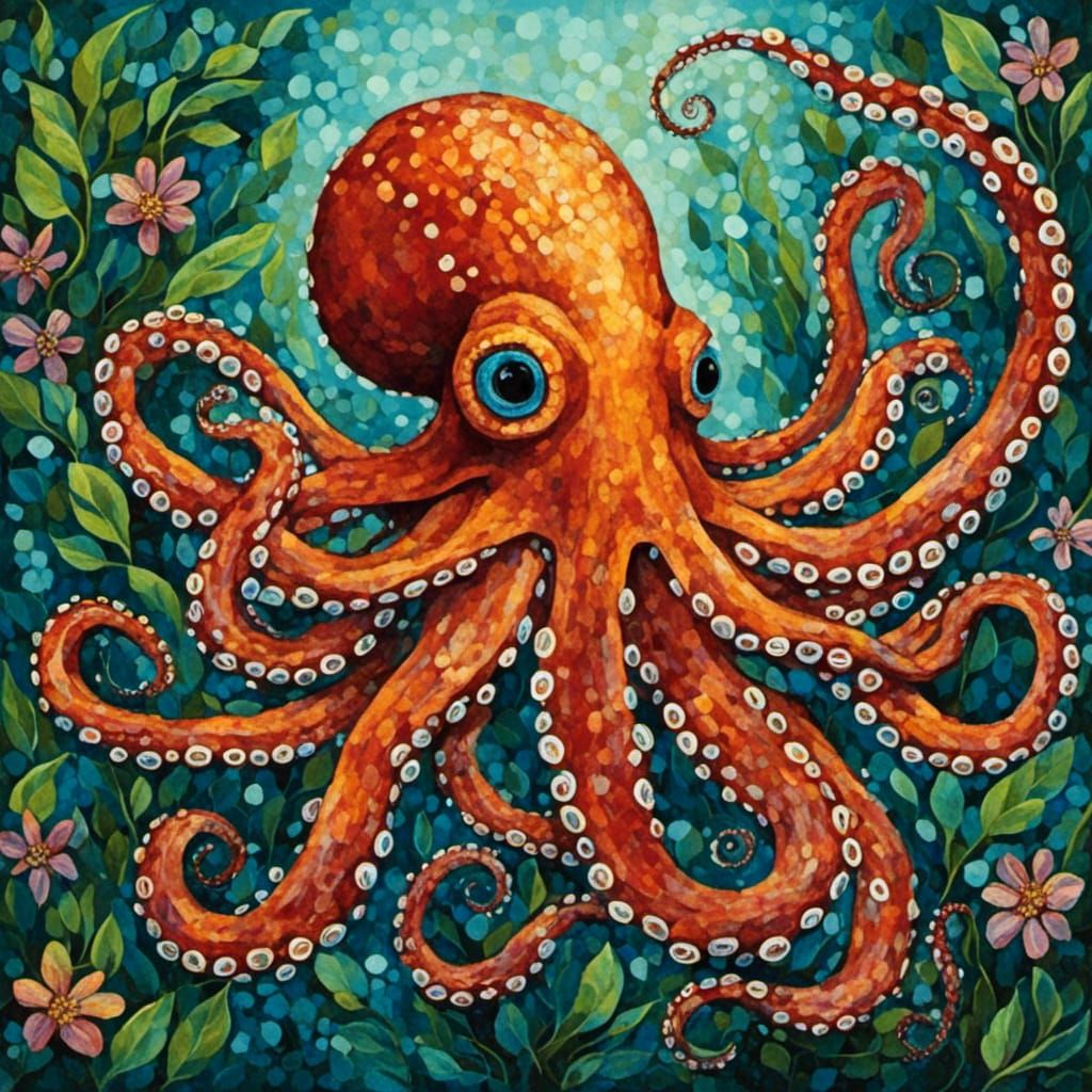 Naive Art Octopus with Strong Expression