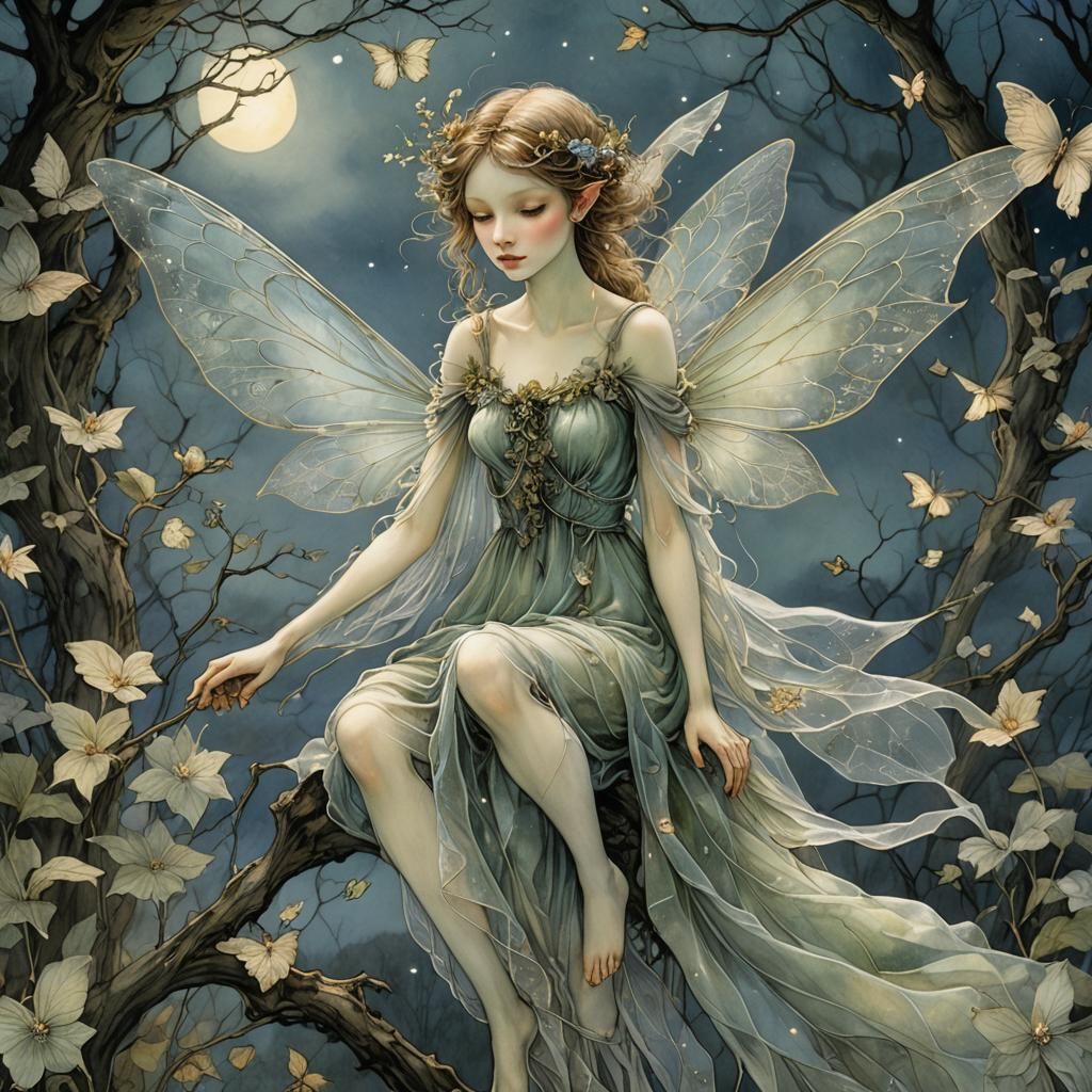 Ethereal Pixie in Moonlit English Countryside