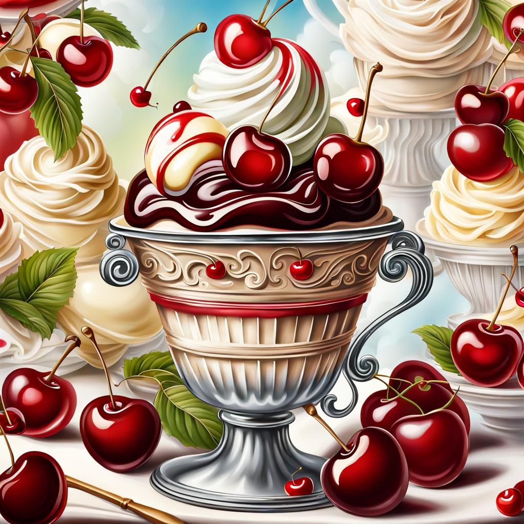Elegant Ice Cream Parlor with Cherry Sundae