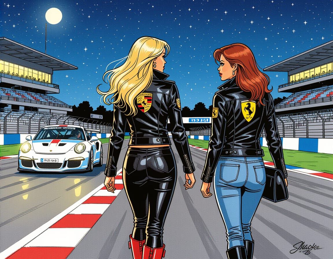 Le Mans Night Scene in Milo Manara Style