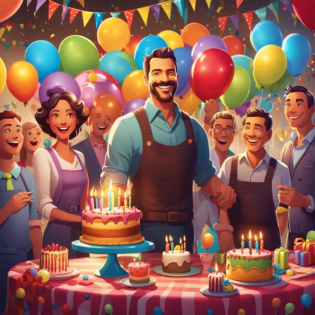 cheerful 43-year-old man celebrating his birthday.