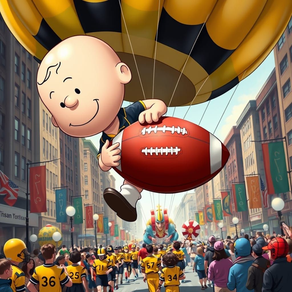 Giant Charlie Brown Balloon Floats Over Festive Parade