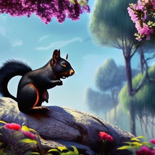 Black squirrel with super cute vibes and Beautiful background