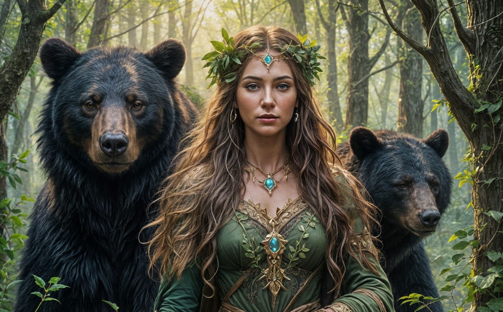 Elven Druid with Black Bear Companion