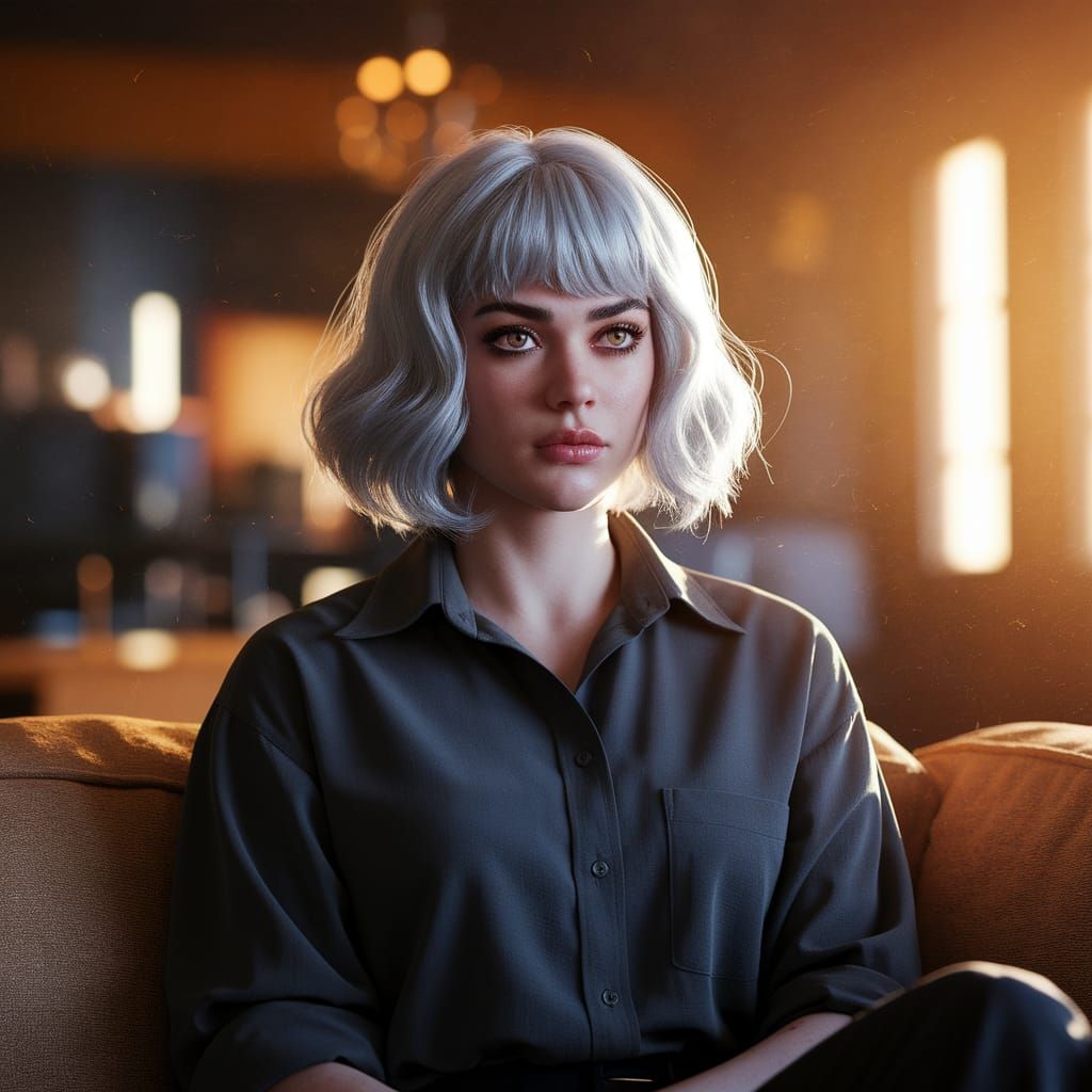 Golden Hour Portrait of a Pale Woman with Silver Hair