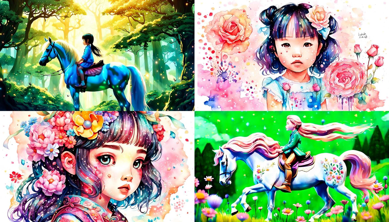 Chibi Girl with Realistic Face on Kawaii Horse