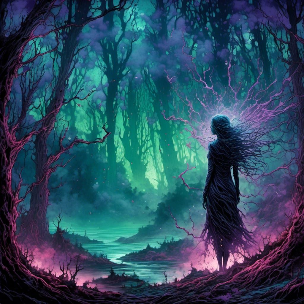 Ethereal Wraith in Enchanted Forest: Cinematic Concept Art