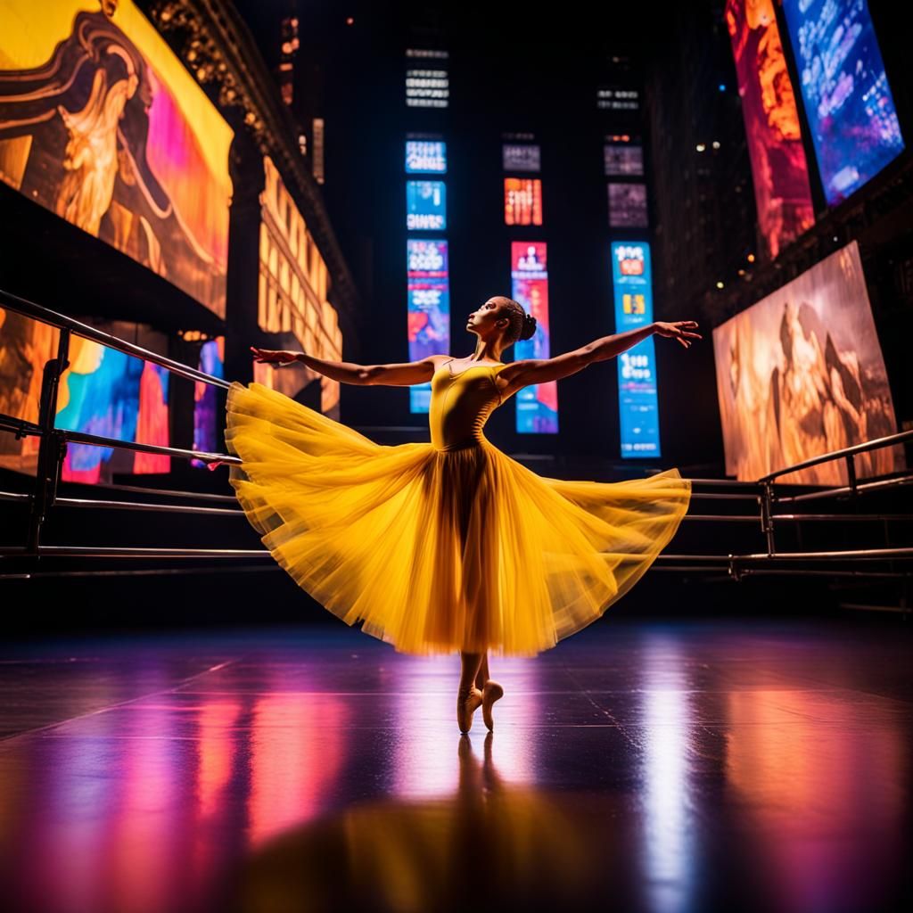 Ballerina on Stage in Graffiti Art Style