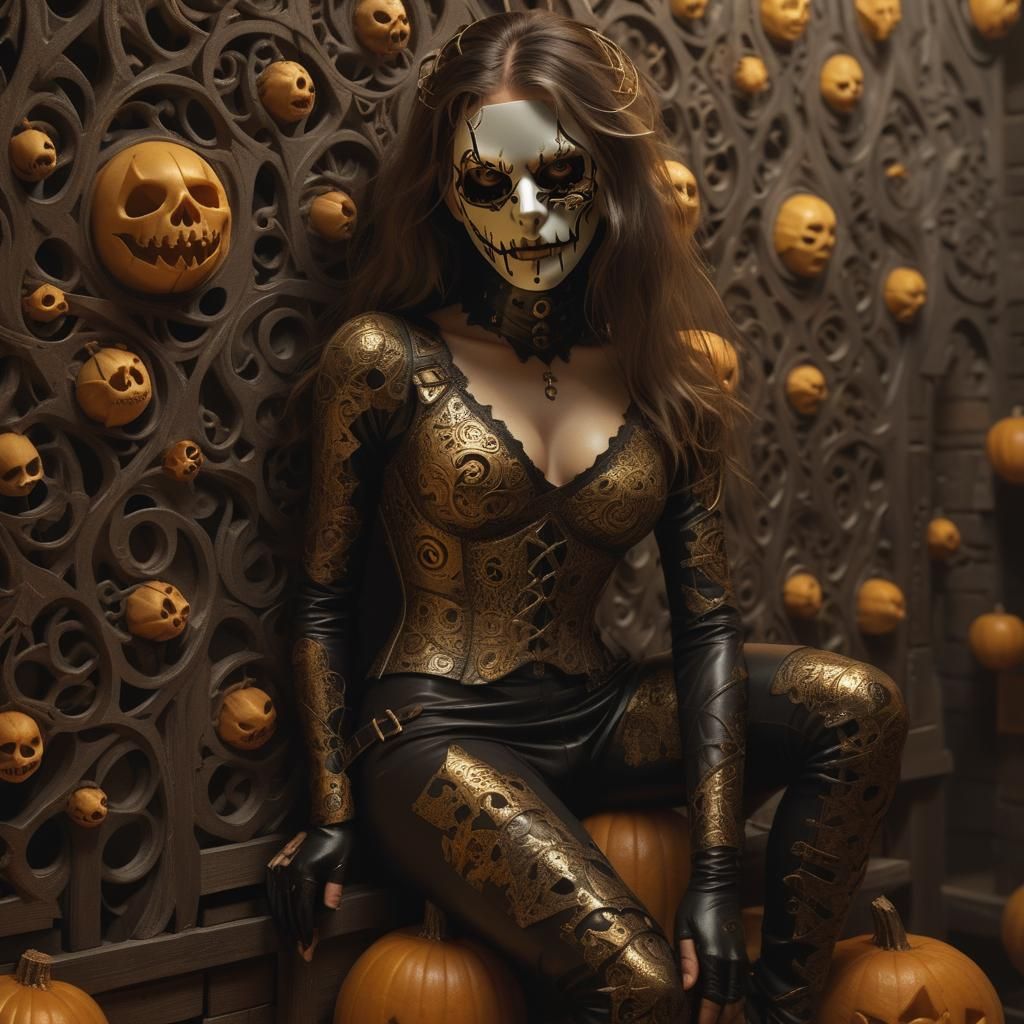 Intricate Leatherface Mask Portrait in Gothic Setting