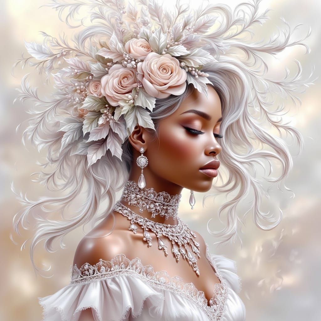African American Queen in Soft Winter English Romanticism Im...