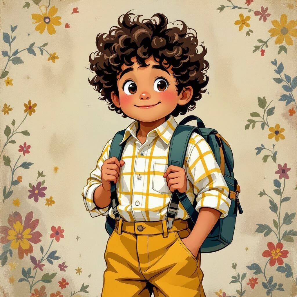 Boy in School Uniform, Whimsical Art Style