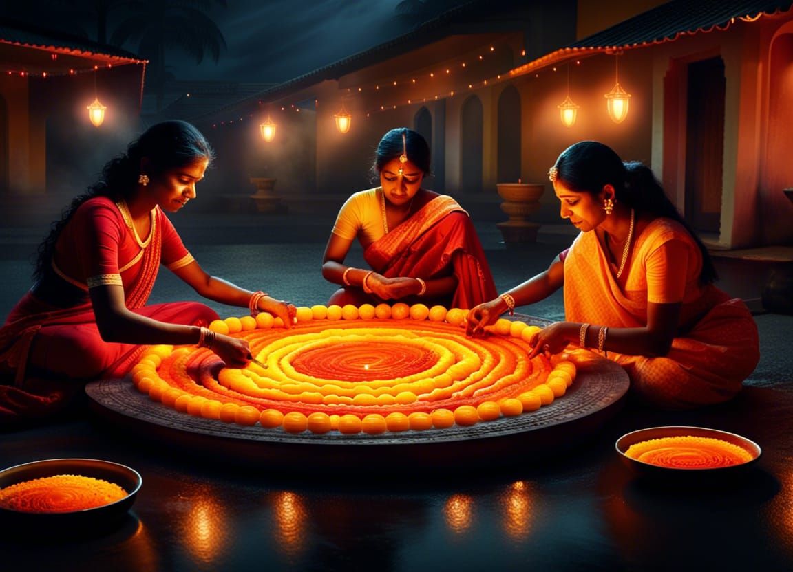 Kaleidoscope of Culture: Women's Kollam Artistry on Diwali