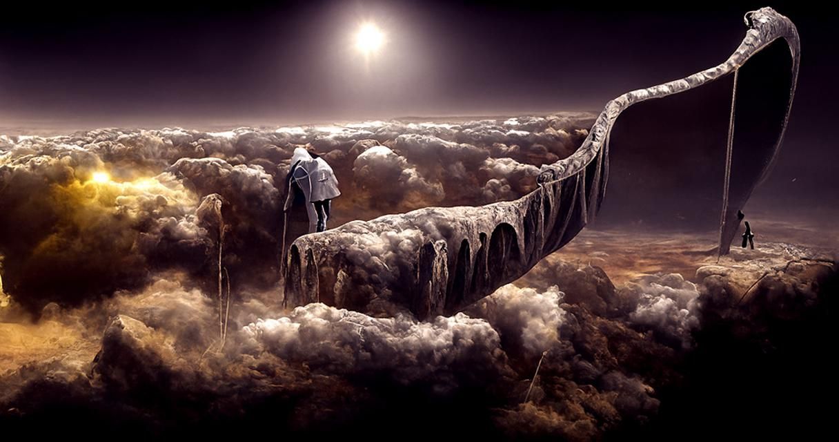 Surreal World Walker in God Rays and Rain