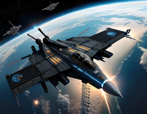 Futuristic Space Fighter in Intense Battle
