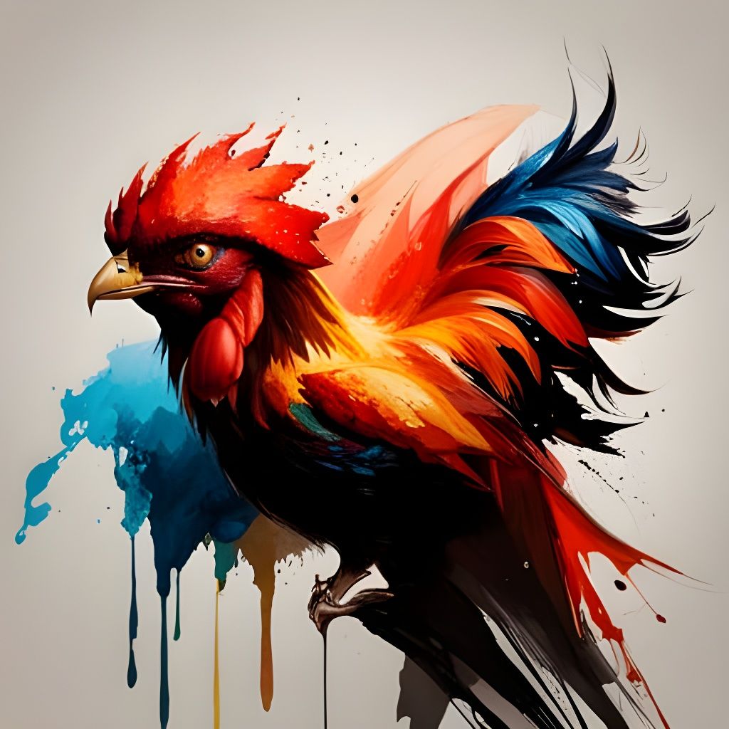 Colorful Firebird Rooster Portrait in 3D