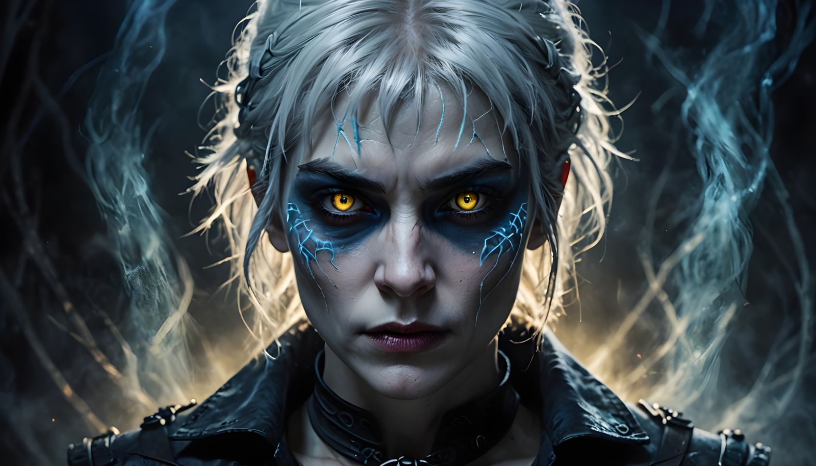 Gothic Fantasy Vampire with Mullet Hair and Yellow Eyes
