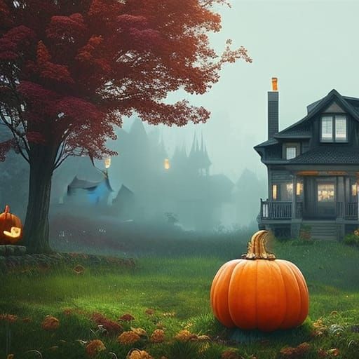 Cinematic Pumpkin Landscape Digital Illustration