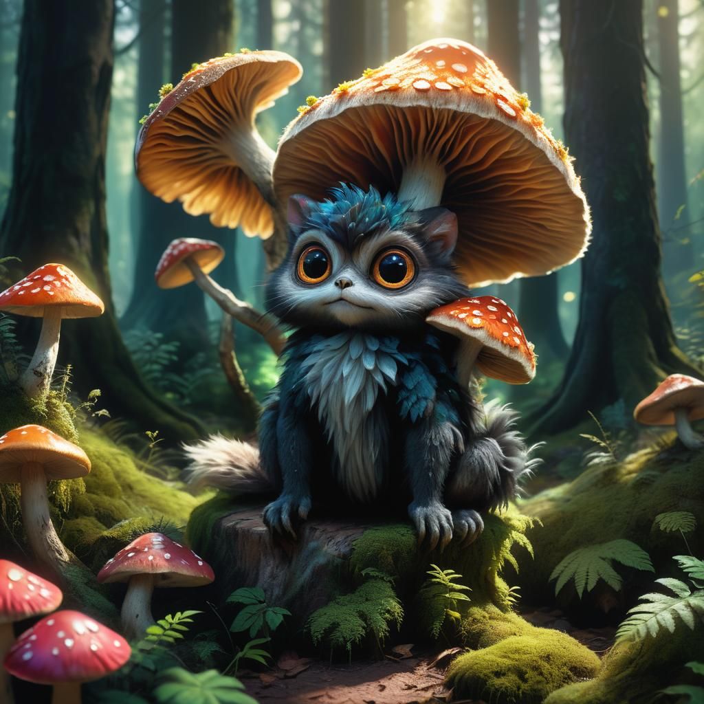 Enchanting Furry Creature in Whimsical Forest Scene