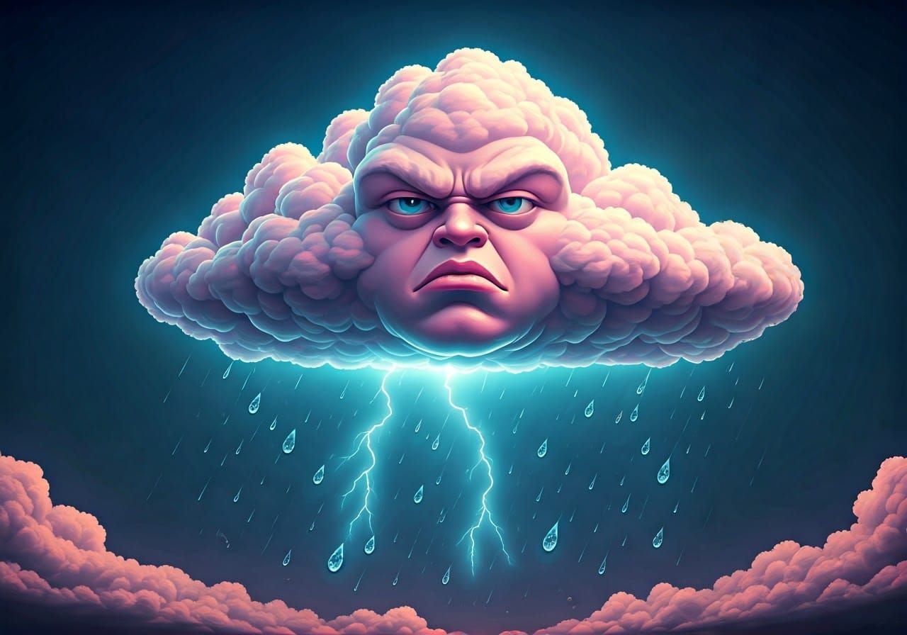 Mystical Storm Cloud Unleashes Tempestuous Deluge in Whimsic...