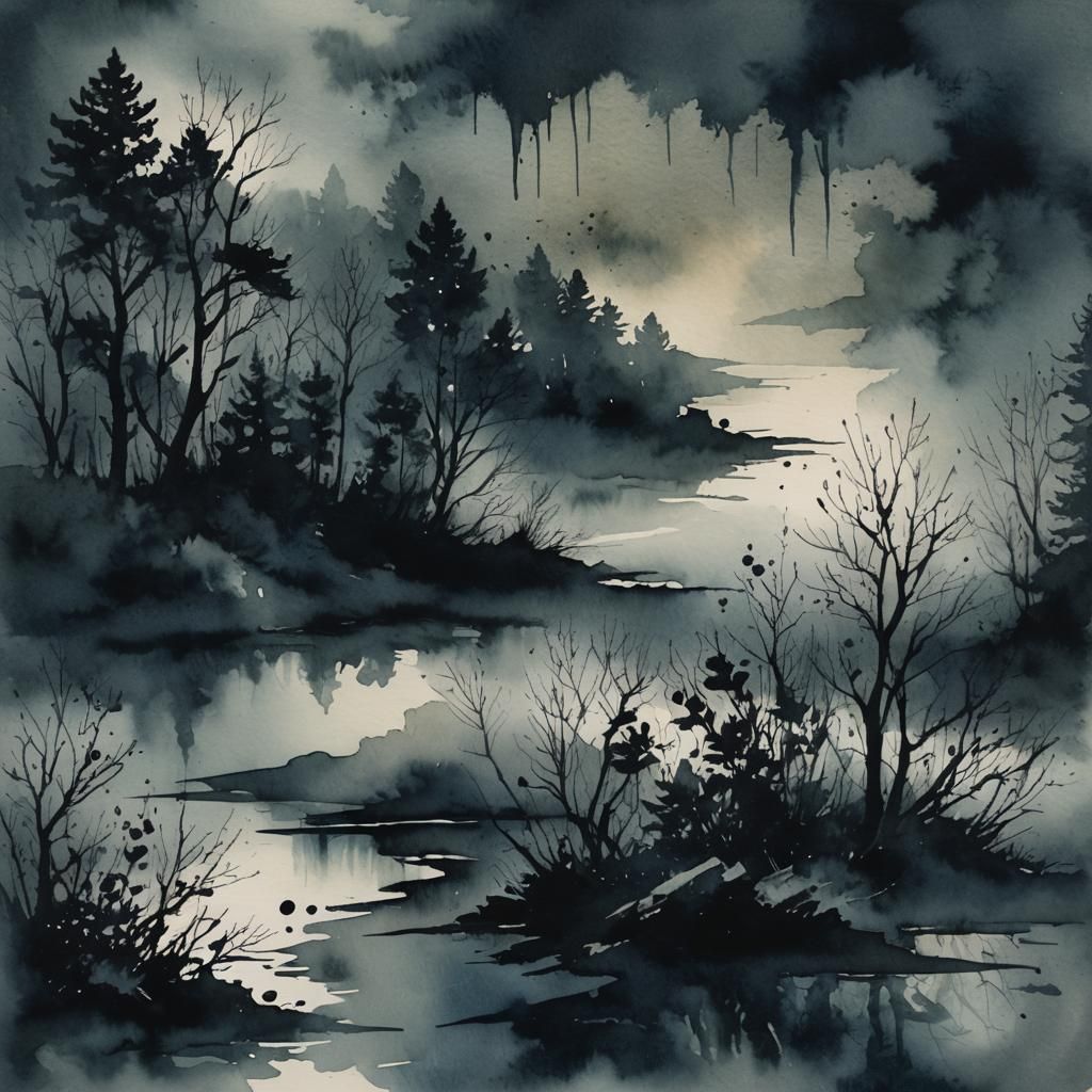 Dark and Moody Watercolor Painting